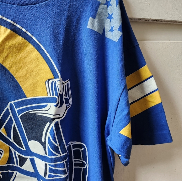 1985 NFL LA RAMS Vintage Bold Gold Royal Tshirt By SALEM - Picture 8 of 11